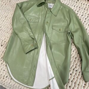 Sage Green Faux Leather Shirt Jacket